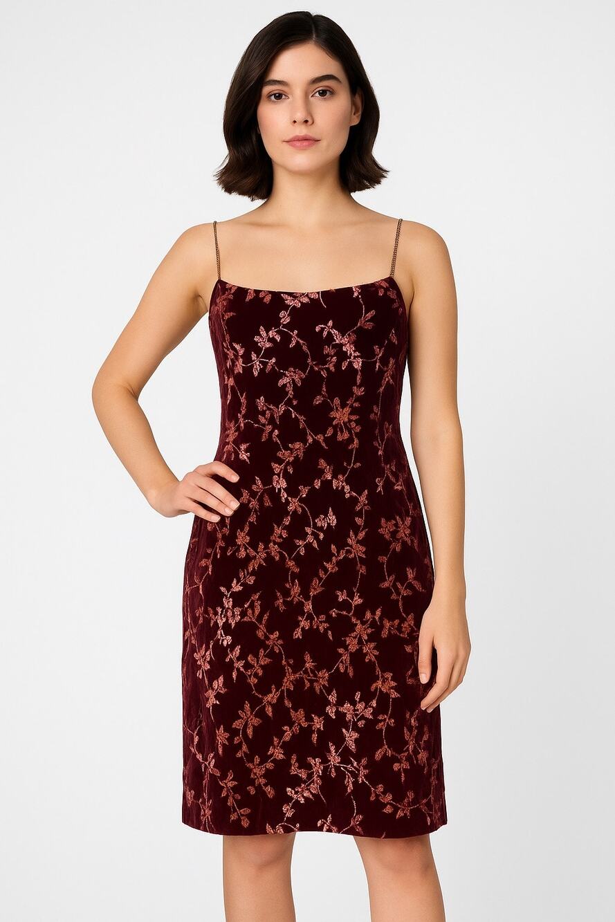 Vintage Oscar de la Renta Velvet Burnout Floral Slip dress chain straps M